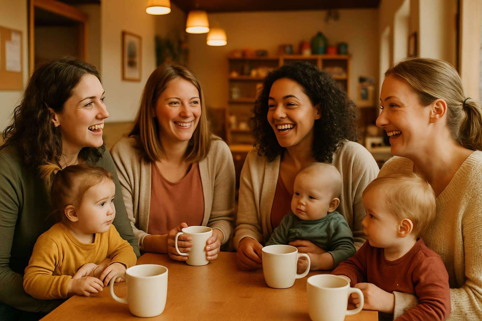 Small group of women chatting over coffee at a community group