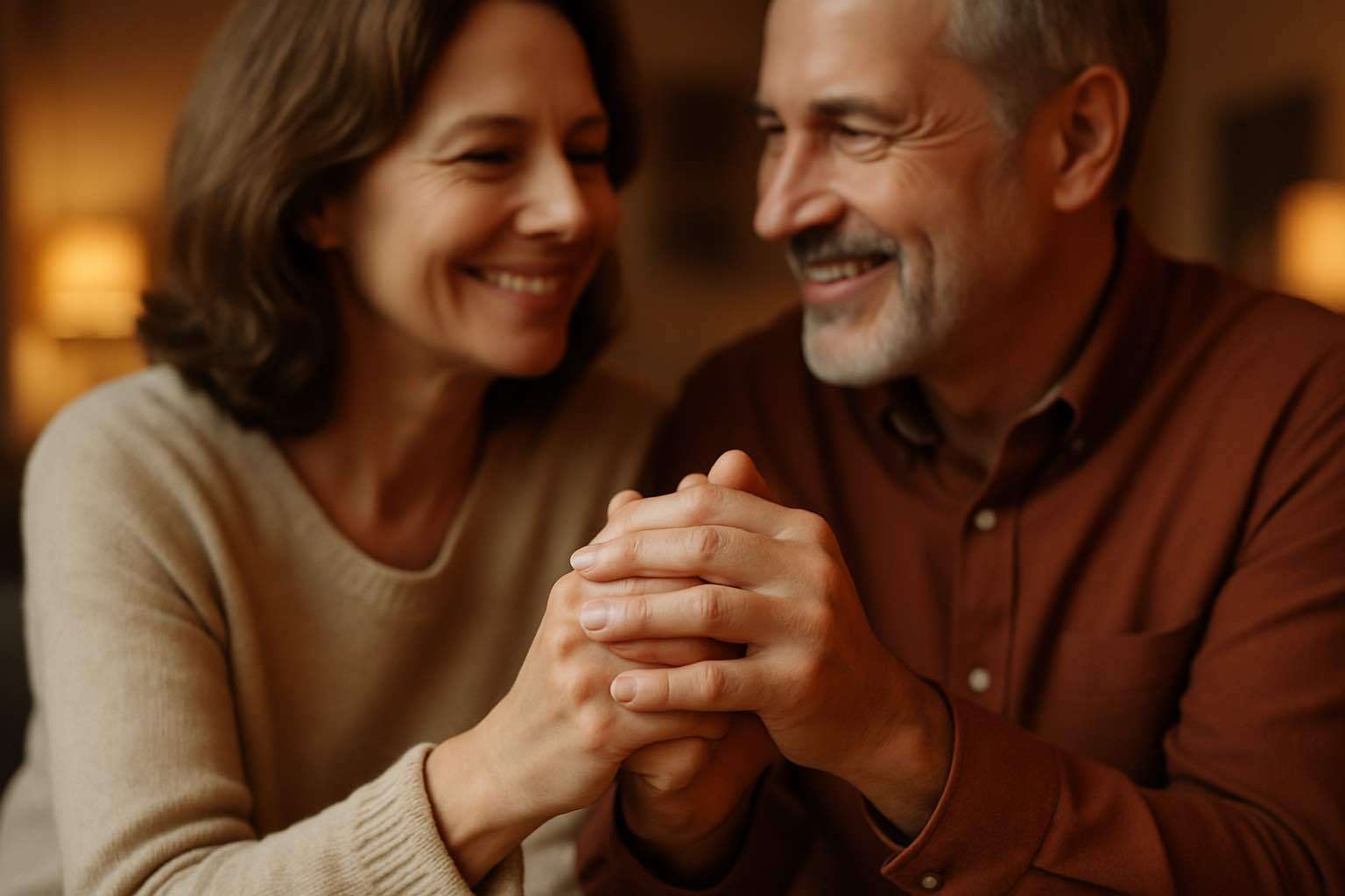 Couple holding hands in a quiet, tender moment of reconnection