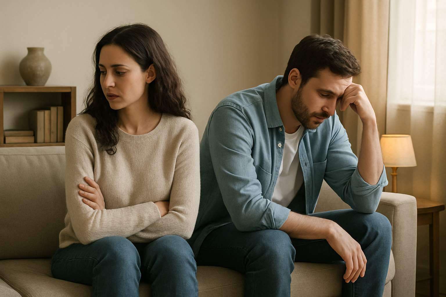 Couple sitting apart in the same room, emotionally distant
